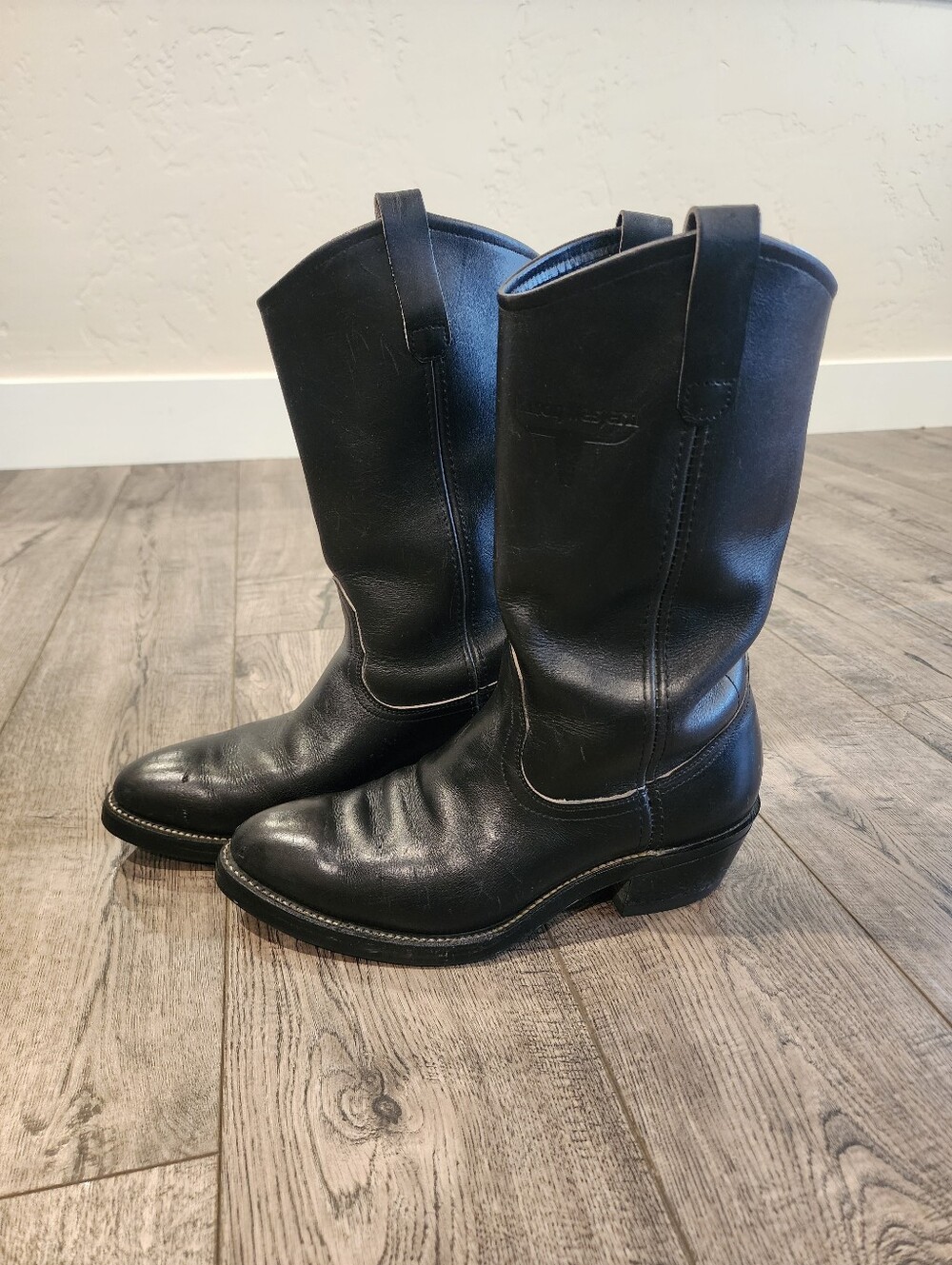 VTG Mason Western Boots Mens Black Vibram Sole Pull On Cowboy Work